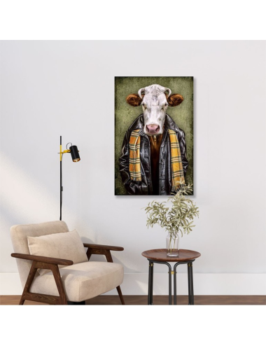 Tableau sur verre vache habillée – décoration murale design et originale