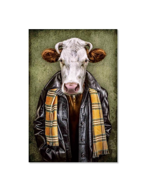 Tableau vache en manteau sur verre