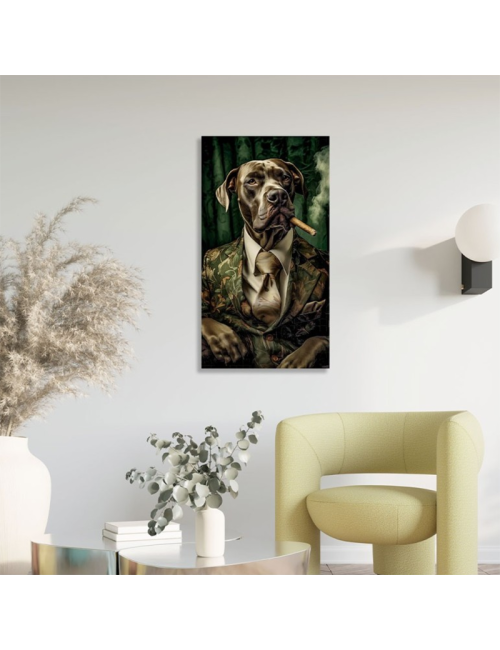 Tableau chien en costume sur verre