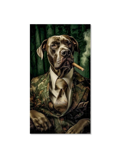 Tableau chien en costume sur verre
