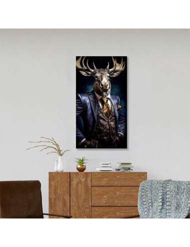 Tableau sur verre cerf en costume – décoration murale design