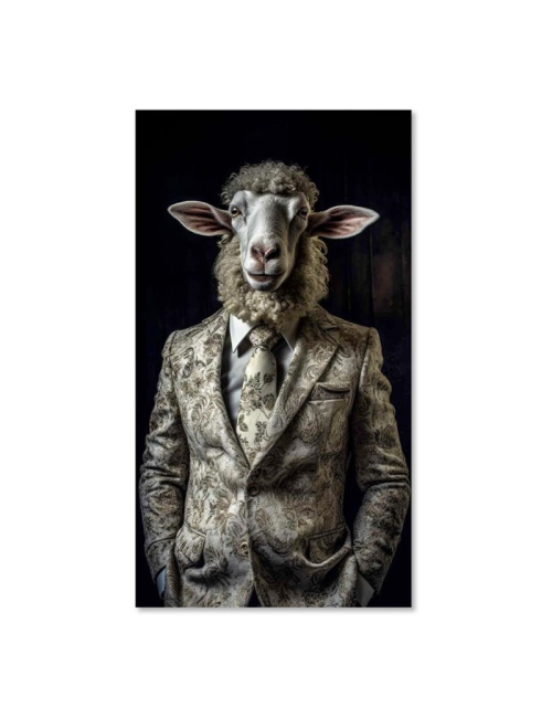 Tableau mouton en costume sur verre