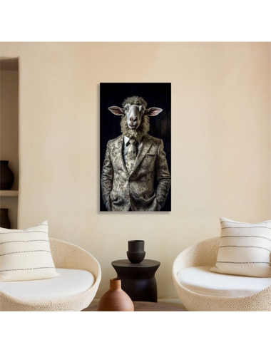Tableau sur verre mouton en costume – décoration murale originale