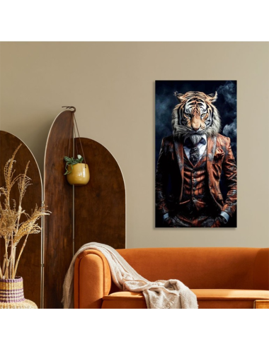 Tableau sur verre tigre en costume – décoration murale design