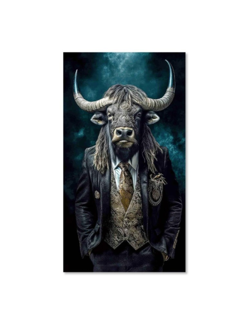 Tableau buffle en costume sur verre