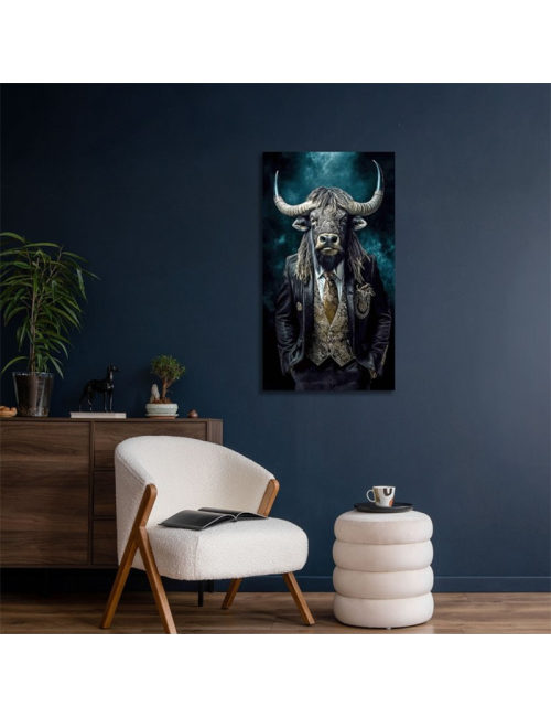 Tableau buffle en costume sur verre