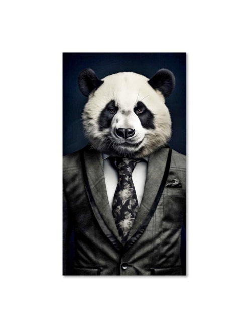 Tableau panda en costume sur verre