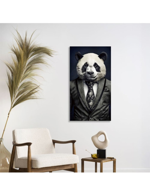 Tableau panda en costume sur verre