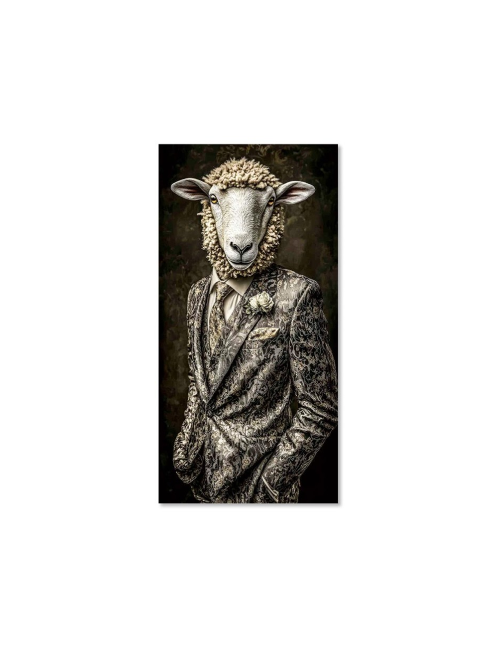 Tableau mouton élégant en costume sur verre