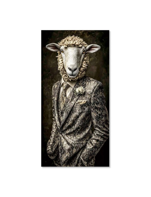 Tableau mouton élégant en costume sur verre