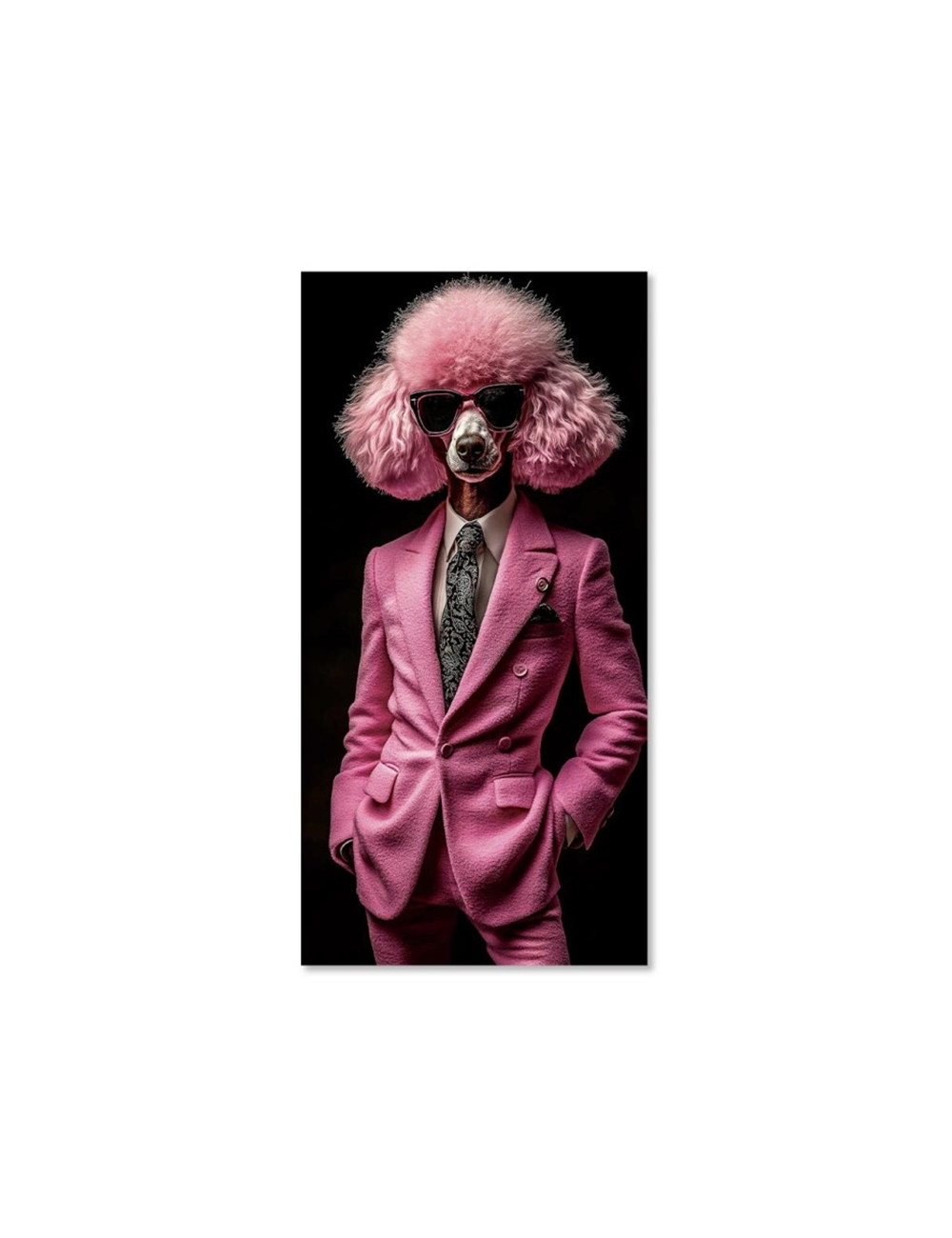 Tableau caniche en costume rose sur verre