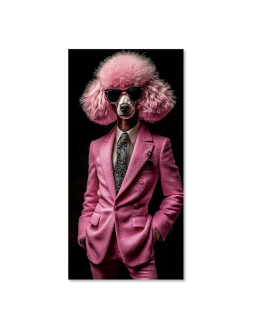 Tableau caniche en costume rose sur verre
