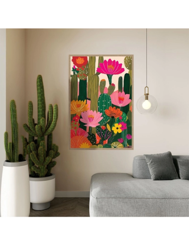 Tableau décoratif cactus fleuris colorés – Décoration murale Orya