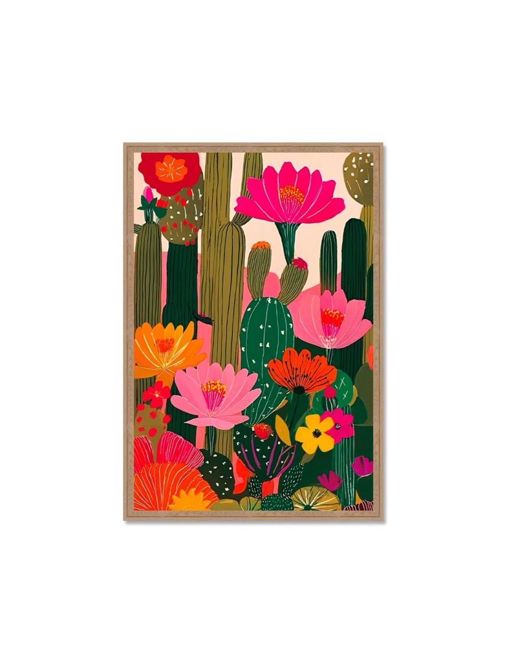 Tableau cactus fleuris rétro coloré