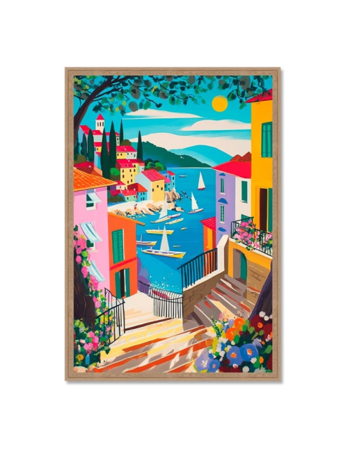 Tableau village méditerranéen ensoleillé – Orya