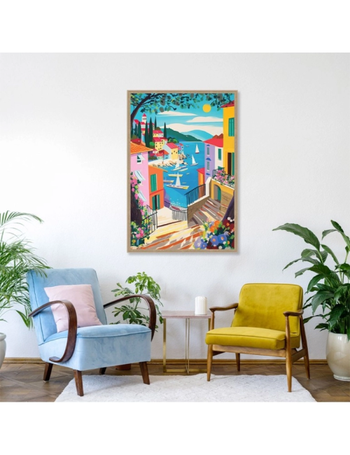 Tableau village méditerranéen ensoleillé – Orya