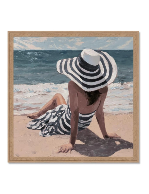 Tableau femme assise à la plage rétro – Orya