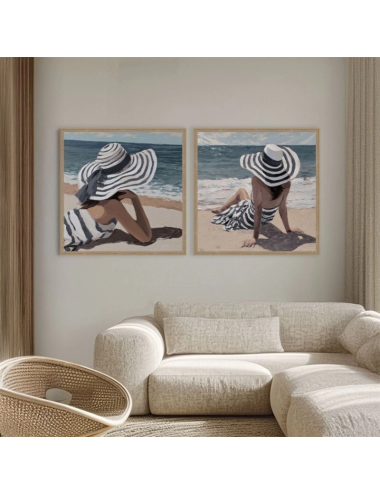Tableau décoratif femme rétro à la plage – Décoration murale Orya