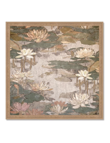 Tableau fleurs de lotus rétro beige