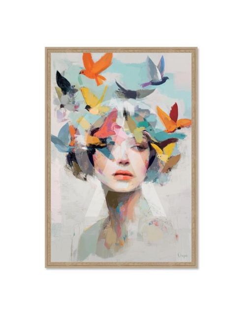 Tableau femme et oiseaux 80x120 – Orya