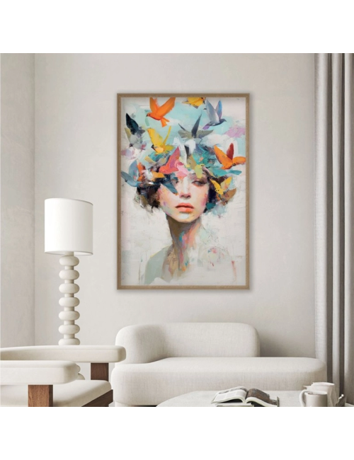 Tableau femme et oiseaux 80x120 – Orya