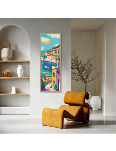 Tableau village côtier coloré – Décoration murale méditerranéenne