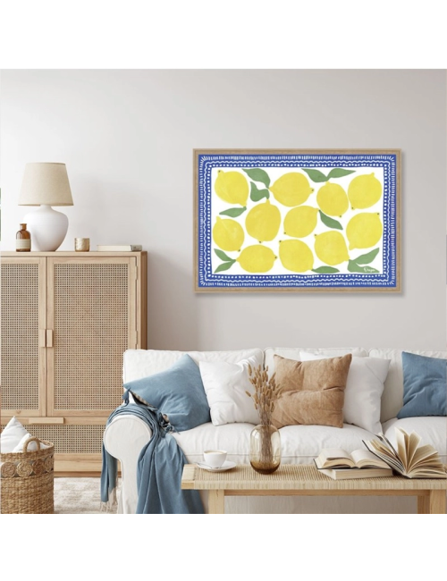Tableau citrons méditerranéens fond bleu – Orya