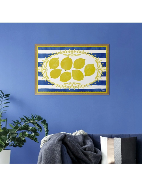 Tableau citrons décoratif bleu et jaune – Orya
