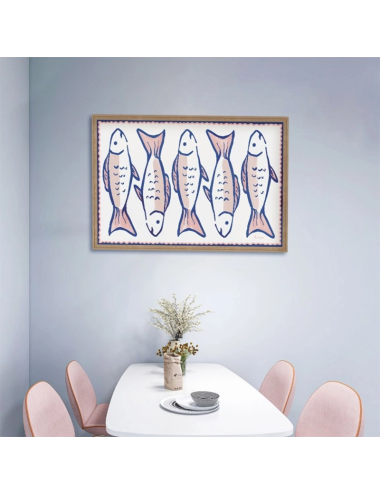 Tableau poissons bleu rose déco cuisine mer – Orya