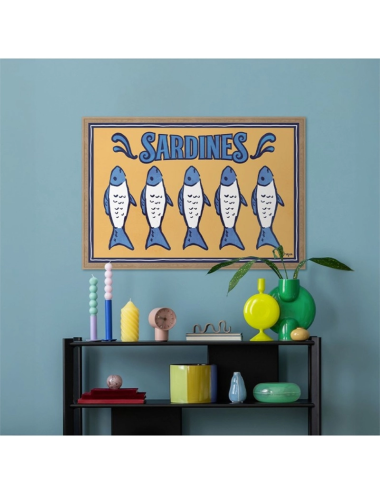 Tableau sardines vintage jaune bleu déco cuisine – Orya