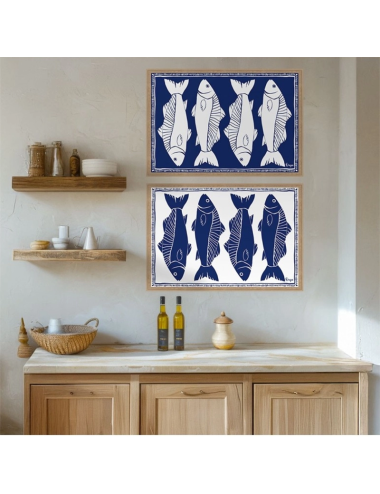 Décoration murale cuisine bord de mer – Tableau poissons bleus Orya