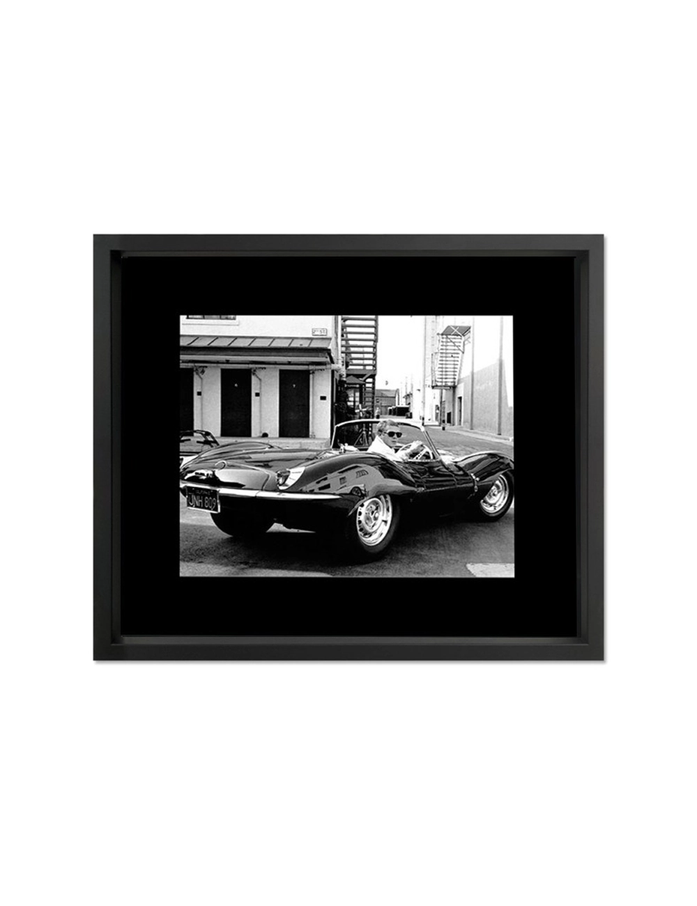 Tableau cinéma Steve McQueen Jaguar noir et blanc