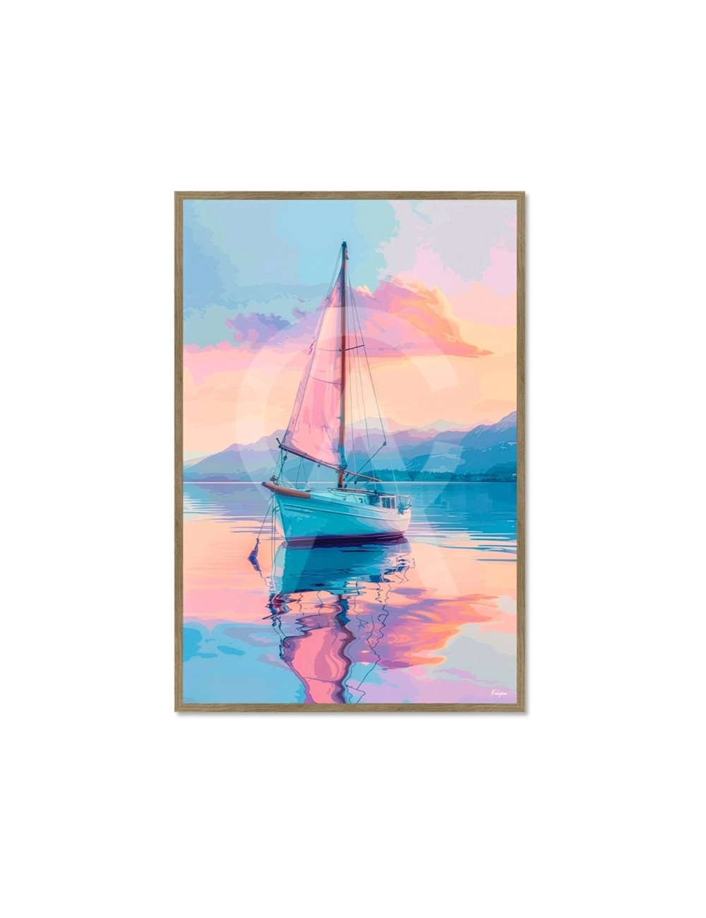 Grand tableau voilier au coucher du soleil 80x120 Reflets du Large – Kalyssa