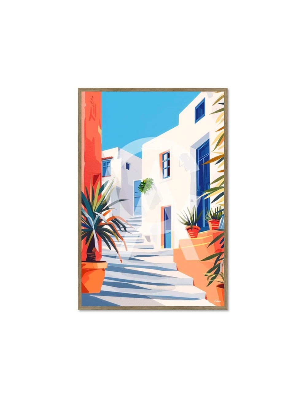 Tableau village grec Escalier vers Santorin – Kalyssa