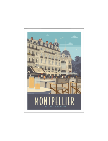 "Montpellier, place de la comédie", Travel poster vintage, 50x70