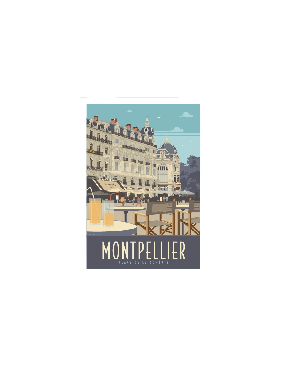 "Montpellier, place de la comédie", Travel poster vintage, 50x70