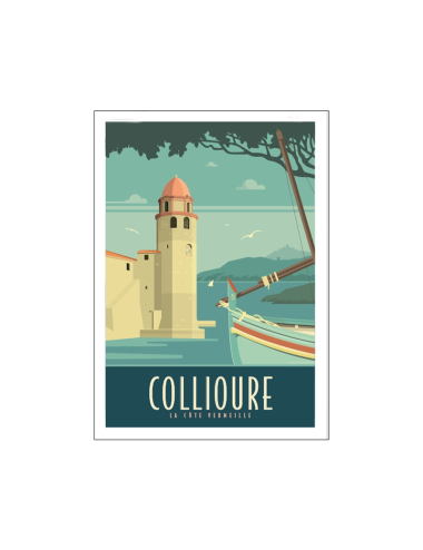 "Collioure, la côte Vermeille" Travel poster encadré 50x70