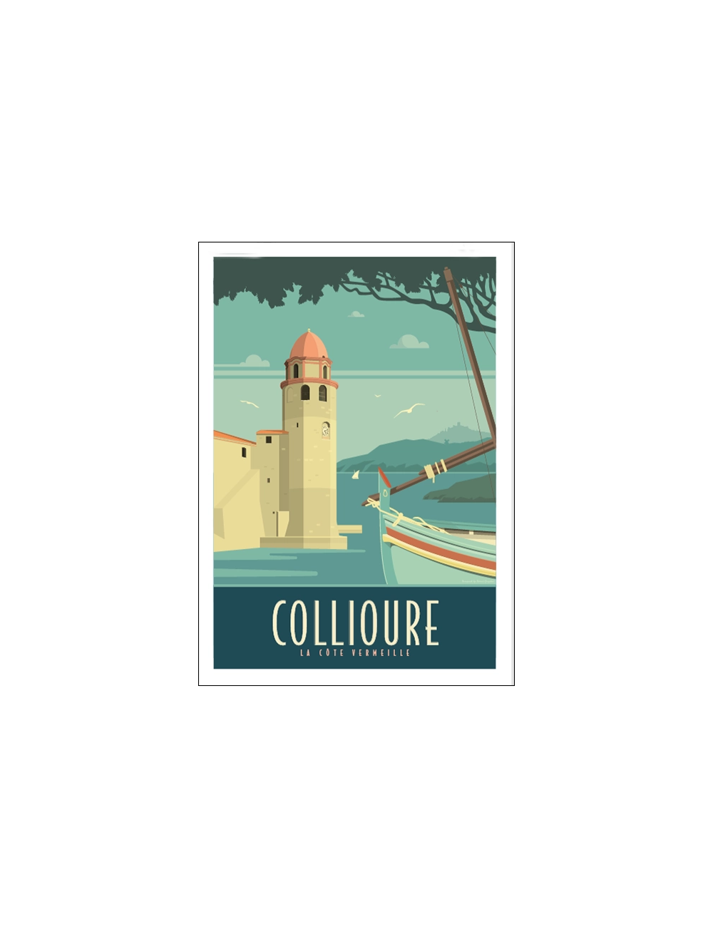 "Collioure, la côte Vermeille" Travel poster encadré 50x70