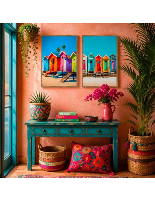 Tableau Cabanes de Plage 80x120 Les Cabanes Colorées – Kalyssa