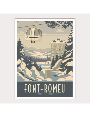 "FONT-ROMEU", affiche vintage encadrée 50x70