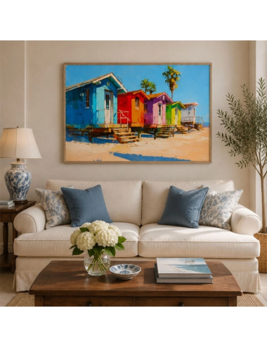 Tableau Cabanes de Plage 80x120 Sous le Soleil du Littoral – Kalyssa