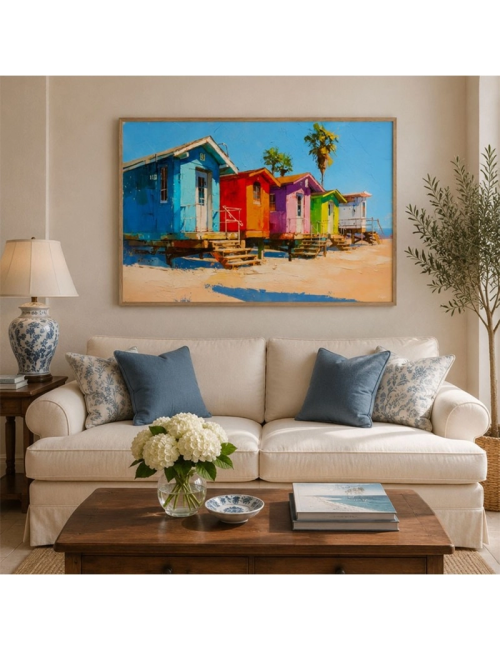 Tableau Cabanes de Plage 80x120 Sous le Soleil du Littoral – Kalyssa