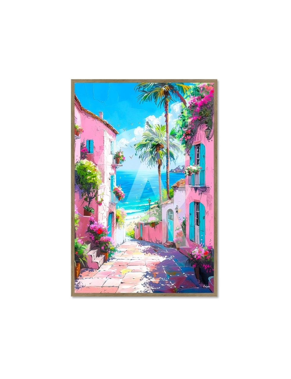 Tableau Village Méditerranéen Ruelle Fleurie vers la Mer – Kalyssa