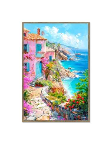 Tableau Village Côtier Maison Rose sur la Côte – Kalyssa