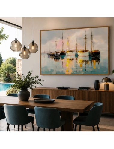 Grand tableau voiliers au port 80x120 – Kalyssa
