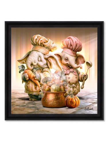 Grand tableau Éléphants cuisiniers XXL – Sylvain Binet