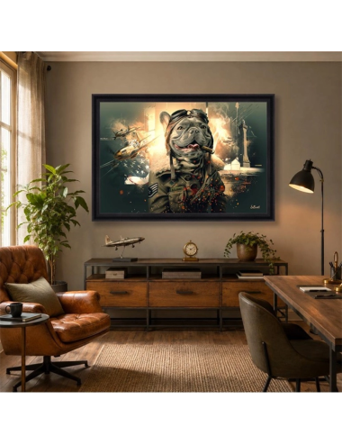 Tableau Bouledogue Français aviateur – Sylvain Binet