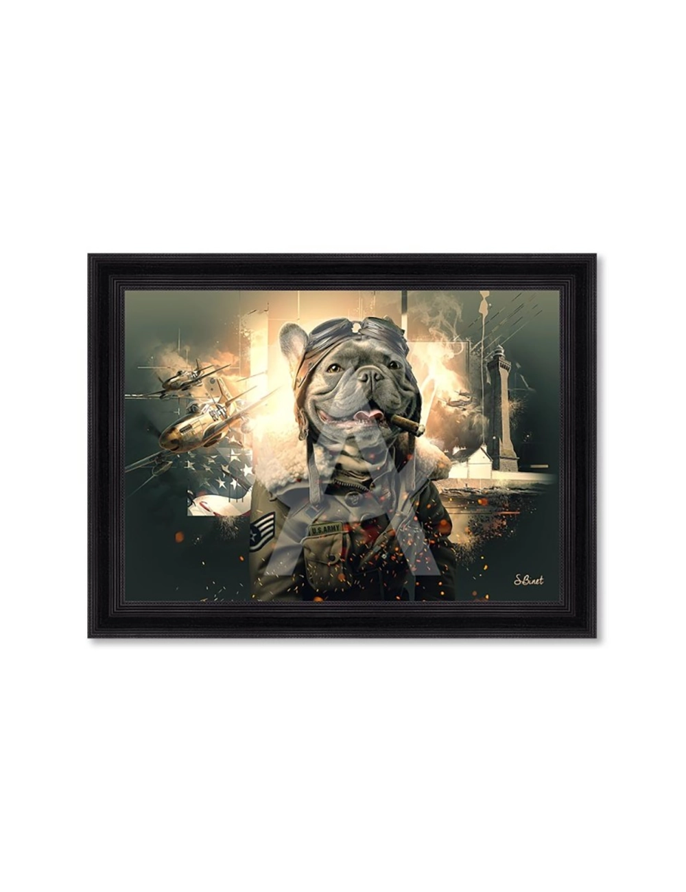 Tableau Bouledogue Français aviateur XXL – Sylvain Binet