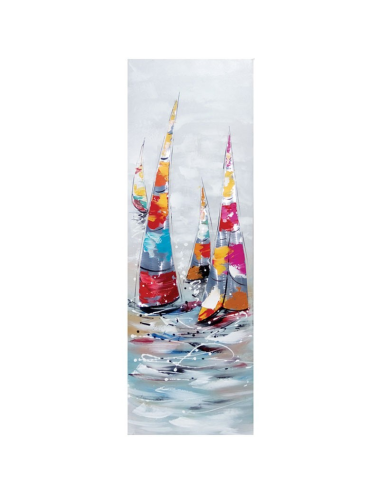 Tableau voiliers métal – toile peinte 40x120 verticale