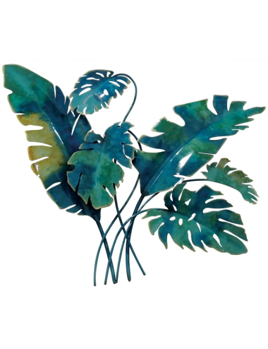 Sculpture murale feuillages métal bleu et vert